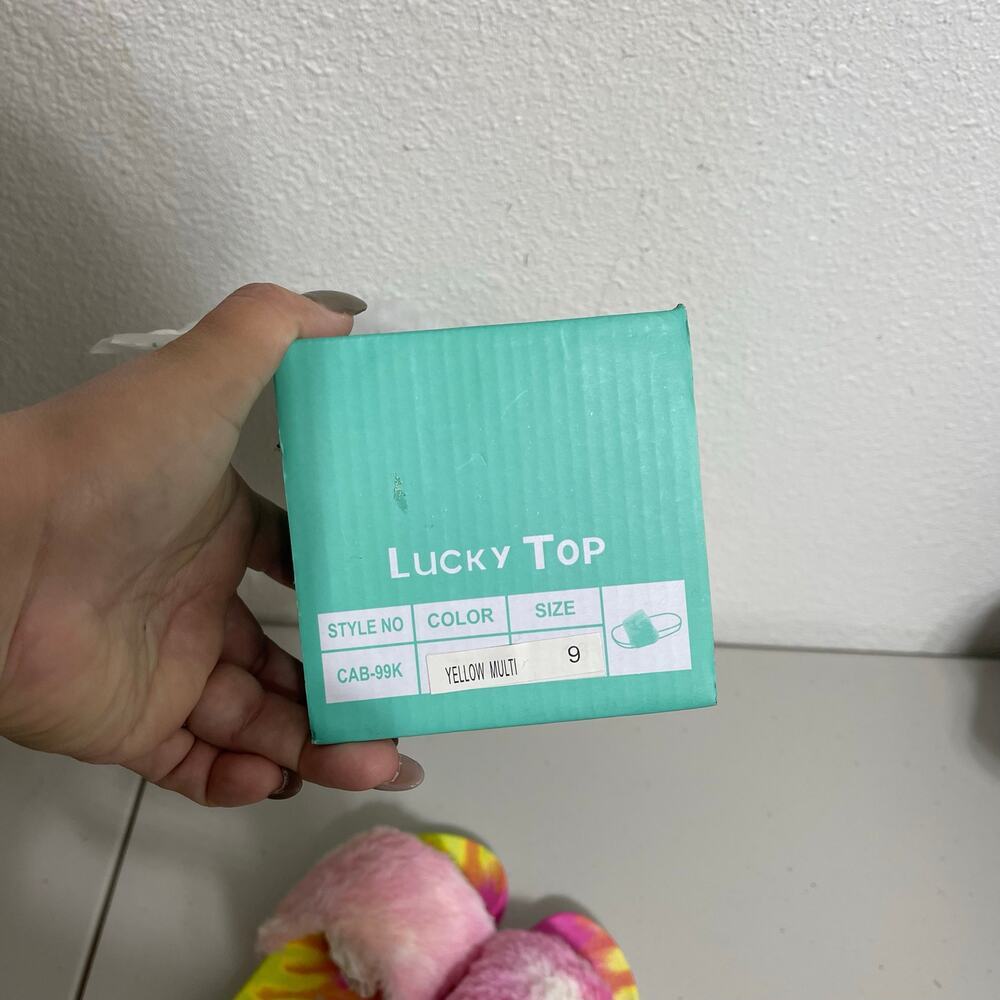 Lucky Top Tie Dye Fur Plush Slides Sz 9 - Picture 5 of 5